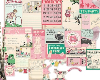 Printable Retro Baby Doll & Girl Ephemera for Junk Journals, Scrapbooks, Crafts / digital PDF, JPEG, PNG files in 24 designs