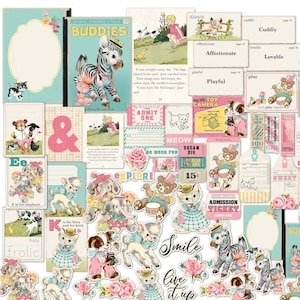 Digital Furry Friends Animal Ephemera, Embellishments, Book Covers for junk journals, scrapbooks, crafts or baby showers; pets, dogs, cats