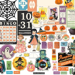 Retro Style Halloween Paper Dolls: Printable Paper Dollies and Ephemera  (Digital Download)