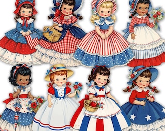 Printable Patriotic Girls: Patriots in Petticoats for Fourth of July, Memorial Day (Digital Download)