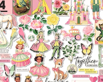 Printable Royal Dreams vintage-style prince, princess & castle digital cutouts, cards and papers for journals, scrapbooks, and paper crafts