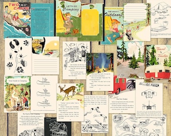 Vintage Style Summer Camping Ephemera: Printable Junk Journal Scrapbook Pages (Digital Download)