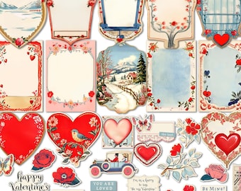 Vintage Style Valentine's Day Printable Sweet Sentiments Cards and Tags: Scrapbook Embellishments (Digital Download)