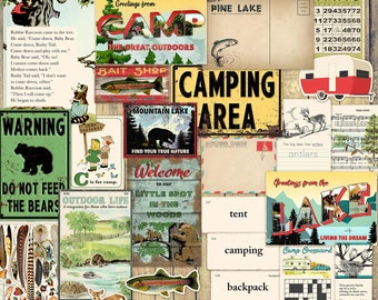 Vintage Summer Camp Ephemera: Junk Journal Scrapbook Printable Cards (Digital Download)