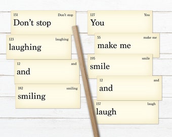 Vocabulary Sayings Flash Cards, Laugh, Smile / 12 flashcards, two sizes / collage sheets + individual files / scrapbooking embellishments