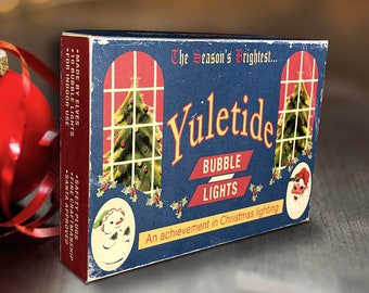 Printable Retro Yuletide Christmas Box / digital 5" by 7" by 1.25"  box for gifts, crafts, diorama / tree lights box template to assemble