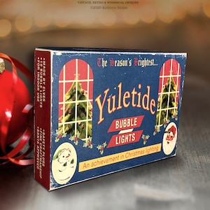 Printable Retro Yuletide Christmas Box / digital 5" by 7" by 1.25"  box for gifts, crafts, diorama / tree lights box template to assemble