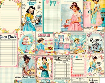 Vintage Style Kitchen Ephemera: Printable Kitchen Delights Retro Women Recipe Book Graphics (Digital Download)