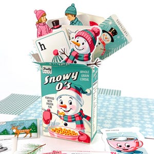 Retro Style Snowy O&#39;s Cereal Box Printable Template and Winter Ephemera (Digital Download)