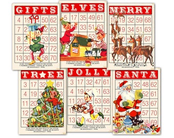 Retro Style Christmas Decorative Bingo Cards: Santa's Workshop Printable (Digital Download)