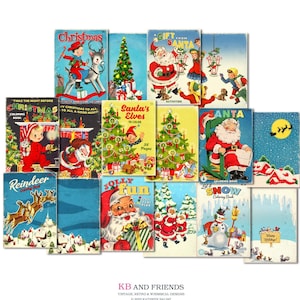 Printable Retro Jolly Fun Christmas Coloring Book Covers for scrapbooks, journals, gift tags, cupcake toppers, crafts / 4 sizes,  JPEG & PDF