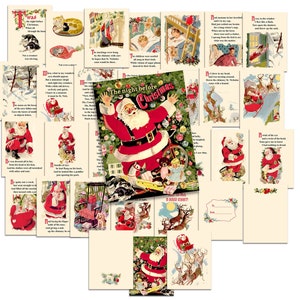 Digital Night Before Christmas / 32 retro Santa cards / 3" by 4" / 8 collage sheets & individual JPEGs / vintage Christmas ephemera