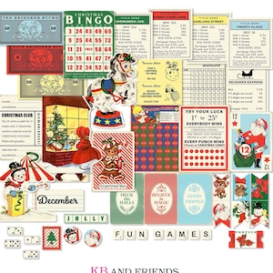 Printable Retro-Style Christmas Games Ephemera and Papers / Digital game-themed embellishments for crafts, scrapbooks, journals