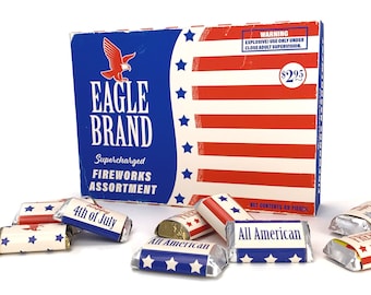 Printable Vintage Eagle Brand Fireworks Box, 4th of July Candy Wrappers (Digital Download)