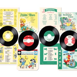 Digital Retro Animal Friends Records and Album Covers in two sizes to print, cut out and assemble for  journals, scrapbooks, paper crafts
