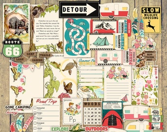 Retro Summer Camping Ephemera: Vintage Style Junk Journal Scrapbook Designs (Digital Download)