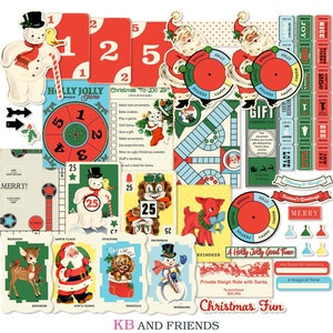 Christmas Fun Printable Retro-Style Ephemera and Papers / Digital spinners and game-themed embellishments for crafts, scrapbooks, journals
