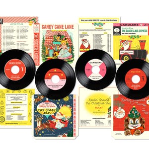 Digital Candy Cane Lane Christmas Records and Album Covers in two sizes to print, cut out, and assemble for  journals, scrapbooks, crafts