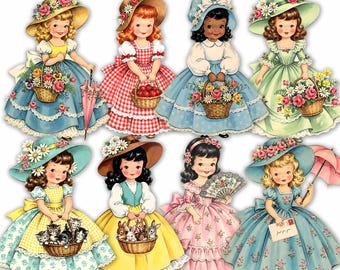 Printable Old-Fashioned Girls: Petticoats & Petals cutouts in 3 sizes (Digital Download)