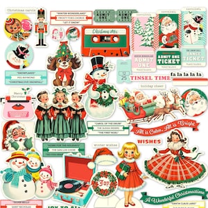 Printable Christmas Mix digital music-and-Christmas themed vintage-style papers, cutouts & cards for junk journals, scrapbooks, paper crafts
