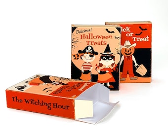 Retro Style DIY Halloween Favor Boxes: 3 Printable 1960s Style Templates (Digital Download)