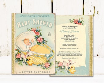 Storybook Baby Shower Invitation Shabby Vintage Printable / gender neutral book theme / personalize using web-based template, print or email