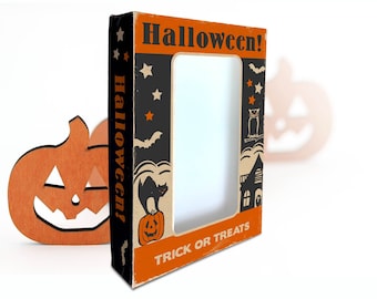 Printable Halloween Treat Box: Vintage Style Cat & Bats Design DIY Diorama Shadowbox (Digital Download)