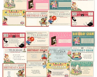 Retro Birthday Telegrams: Vintage Style Journal & Scrapbook Ephemera (Digital Download)
