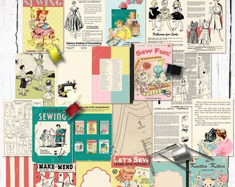Retro Sewing Book Covers, Cards & Pages: Printable Vintage Style Ephemera (Digital Download)