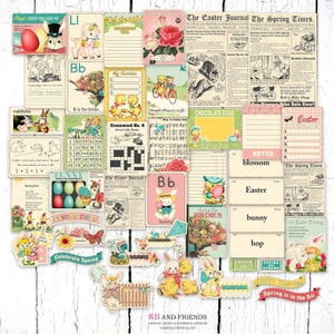 Retro Easter Spring Digital Ephemera & Journaling Cards for Crafts / vintage rabbits, children / printable collage sheets / JPEG, PDF, PNG