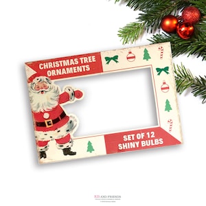Retro Santa Digital Ornament Box  / printable 5" by 7" by 1.25" box for gifts, crafts, diorama, shadowbox / vintage Christmas gift box