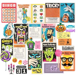 1970s Inspired Halloween Ephemera: Printable Retro Style Halloween Fun and Games  (Digital Download)