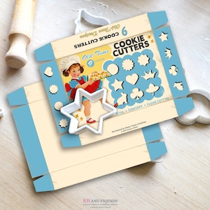 Printable Retro Girl Cookie Cutter Box/ 5" X 7" X 1.25" do-it-yourself box for gifts, candy, crafts / kitchen, cooking, baking, recipes