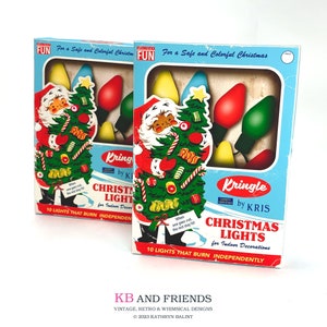 Retro-Style Digital Santa Christmas Lights Box with Candy Wrappers / printable 5" by 7" by 1.25" box to make for gifts, candy, treats