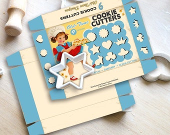 Printable Retro Girl Cookie Cutter Box/ 5" X 7" X 1.25" do-it-yourself box for gifts, candy, crafts / kitchen, cooking, baking, recipes