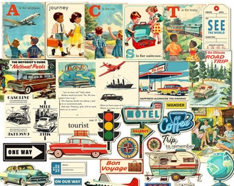 Vintage Style Vacation & Road Trip Ephemera: Retro Travels Printable Scrapbook Journal (Digital Download)