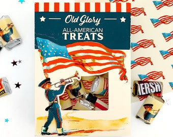 Printable DIY Old Glory Treats Box: Vintage Style Patriotic Soldier & Flag (Digital Download)