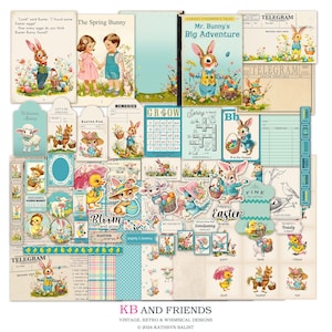 Printable "B is for Bunny" Vintage-Style Easter sweet and eclectic ephemera, tags, cards, papers  for scrapbooks, journals, paper crafts