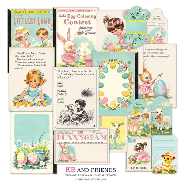 Printable "Littlest Lamb" Printable Vintage-Style Easter ephemera, tags, cards, papers, book covers for scrapbooks, journals, paper crafts