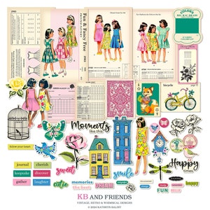 Digital "FancyFree" Retro-Style Sewing Pattern Album Covers, cutouts, papers & cards to print for scrapbooks, junk journals, paper crafts
