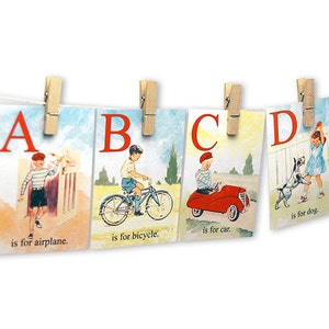 Printable vintage children ABC flashcards / 5 x 7 / digital alphabet flash cards / instant download / homeschooling / education / watercolor