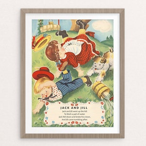 Digital Jack and Jill nursery rhyme poster / 8&quot; by 10&quot; / downloadable, printable / vintage Mother Goose digital print / wall art/ wall decor