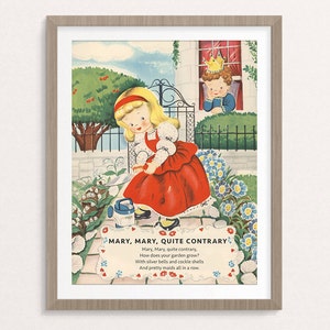 Digital Mary, Mary, Quite Contrary nursery rhyme poster / 8&quot; by 10&quot; / downloadable, printable / vintage Mother Goose digital print / art