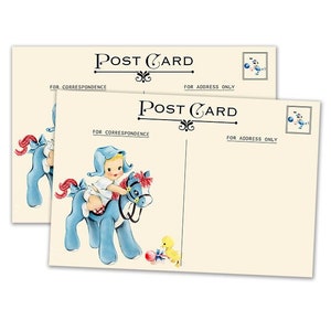 Digital Vintage Baby Boy Postcards/  4" by 6" and 2.5" by 3.5" / ATC, post card, Project Life/ instant download / printable boy on pony