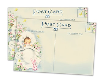 Vintage Style Baby Shower Decorative Postcard: Shabby Chic Printable (Digital Download)
