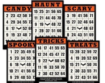 Halloween Decorative Bingo Cards/ Printable Orange & Black Scrapbook Journal Ephemera Cards (Digital Download)