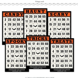 Printable Halloween Bingo Cards for Crafts / digital ephemera cards sized at 5" by 7" & 3.5 by 2.5" for gift tags, scrapbooks, junk journal
