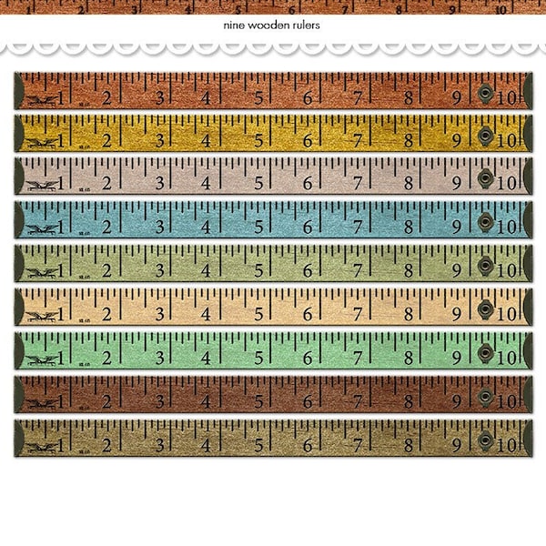 Digital wooden rulers /  tape measure / vintage wood / altered art  / embellishment / downloadable / printable