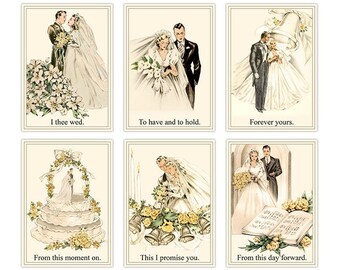 Vintage Style Wedding Postcards: Printable Bride & Groom Cards (Digital Download)