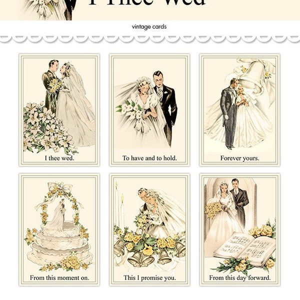 Vintage wedding postcards  / printable bride groom cards /  5" by 7" and 3" by 4.2" / instant download / DIY wedding / digital postcards